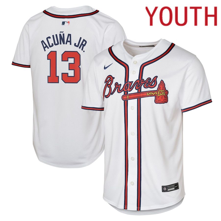 Youth Atlanta Braves #13 Ronald Acuna Jr. Nike White Home Limited Player MLB Jersey->->
